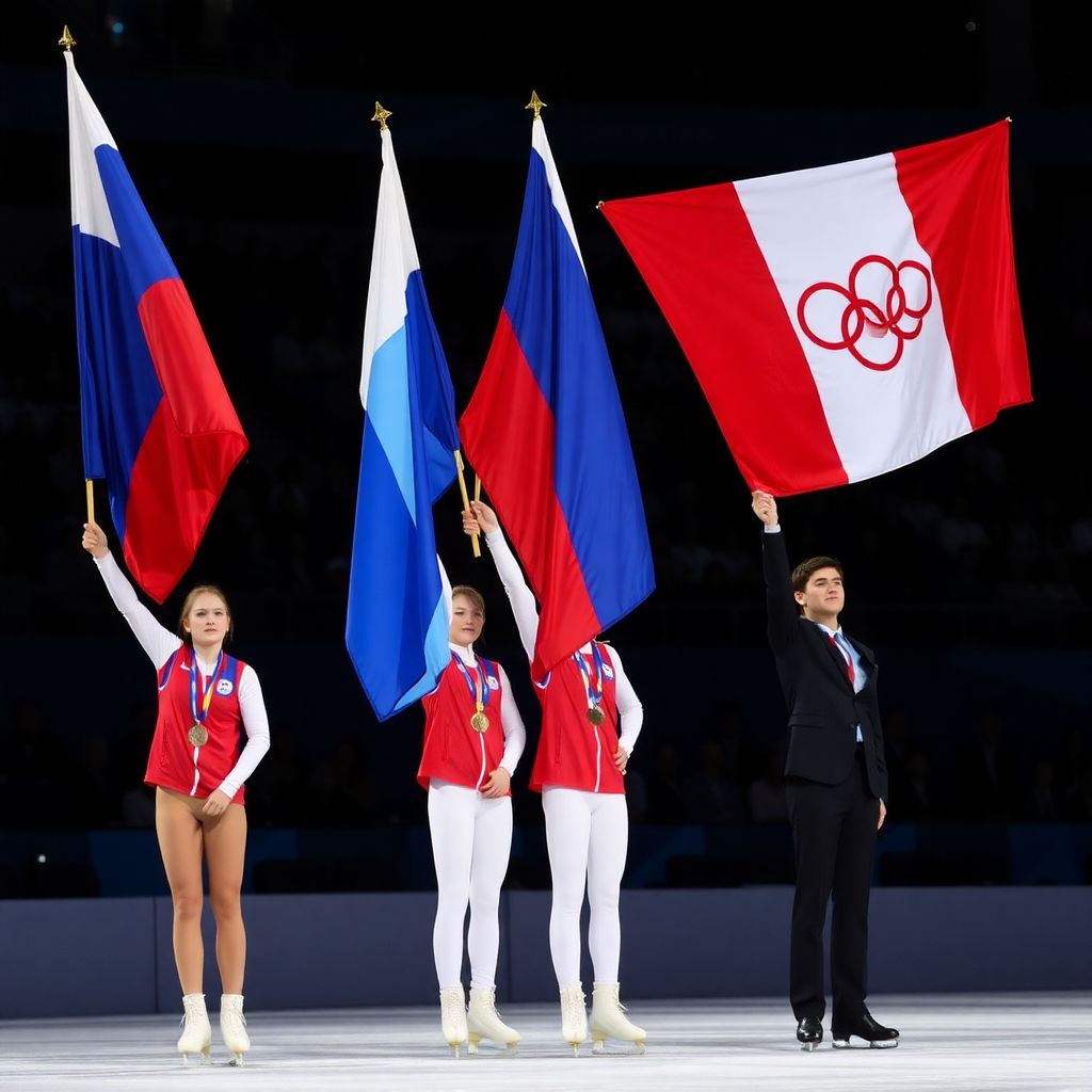 На церемонии в Японии подняли флаги России и нейтральных спортсменов